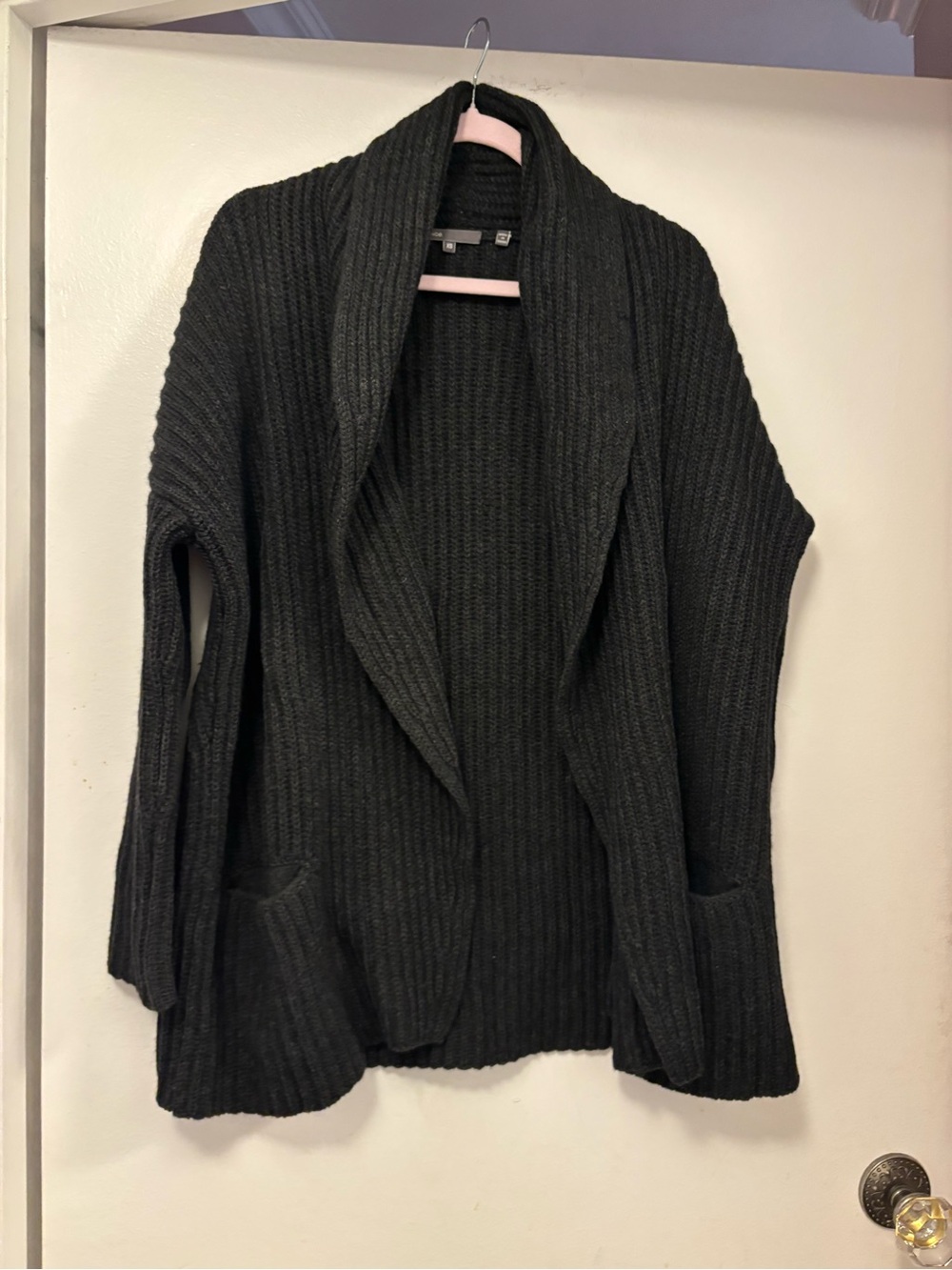 Vince Dark Gray Open-Front Ribbed Cardigan Sweater - Women oversized